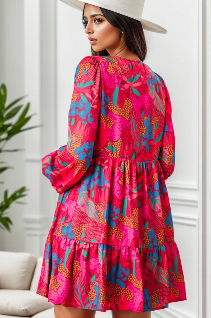 Lola Printed Balloon Sleeve Mini Dress