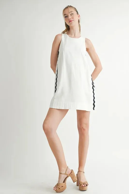 MABLE Linen Mix Side Ric Rac A-Line Mini Dress