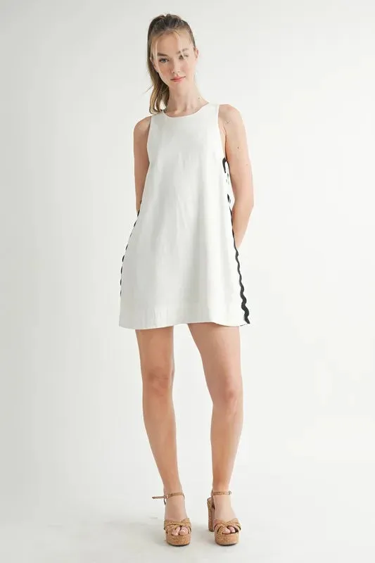 MABLE Linen Mix Side Ric Rac A-Line Mini Dress