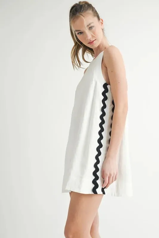 MABLE Linen Mix Side Ric Rac A-Line Mini Dress