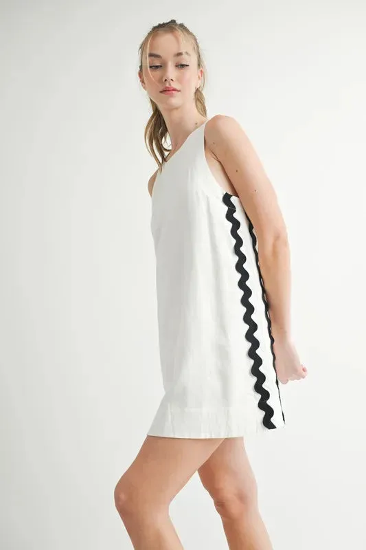 MABLE Linen Mix Side Ric Rac A-Line Mini Dress