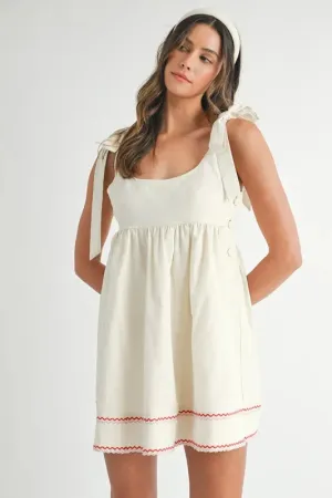 MABLE Zig Zag Embroidered Shoulder Tie Mini Dress