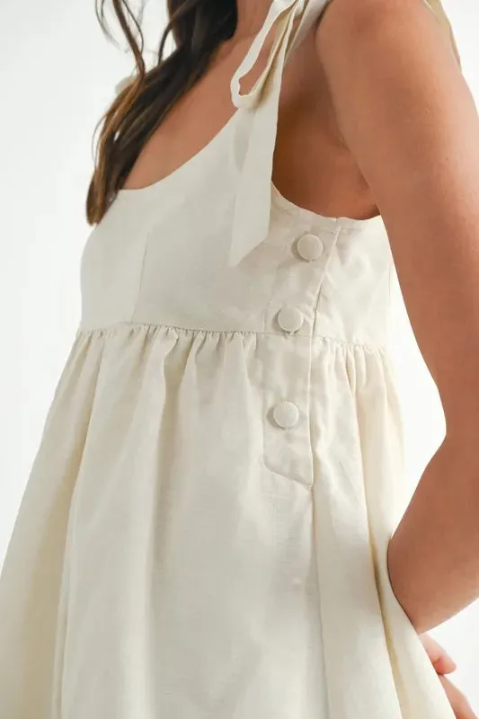 MABLE Zig Zag Embroidered Shoulder Tie Mini Dress