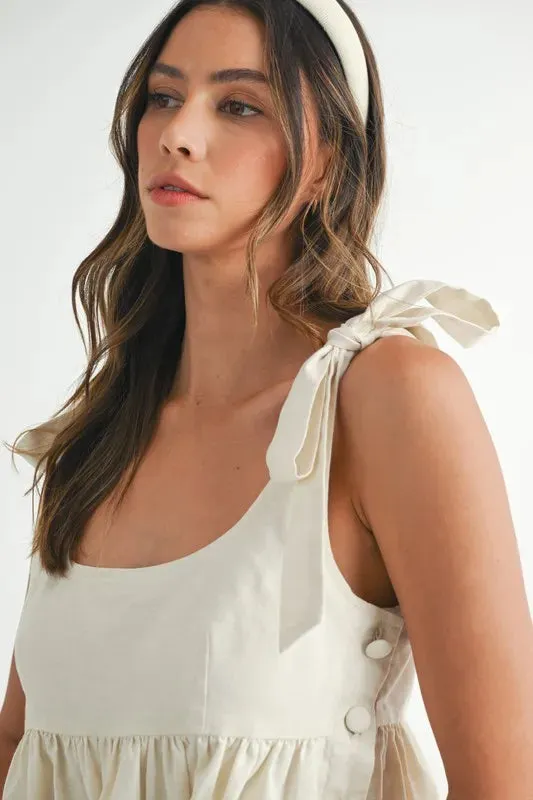 MABLE Zig Zag Embroidered Shoulder Tie Mini Dress