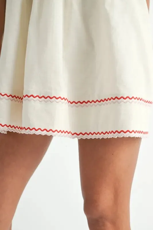 MABLE Zig Zag Embroidered Shoulder Tie Mini Dress