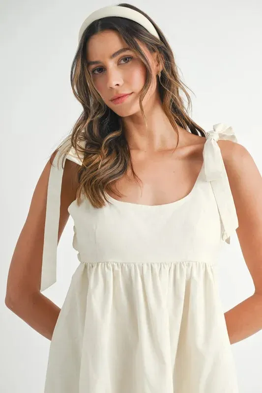 MABLE Zig Zag Embroidered Shoulder Tie Mini Dress