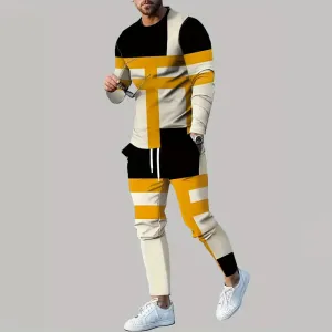 Men's 3D Printed Stripes T-shirt& Pants 2-Piece Set 2410003656