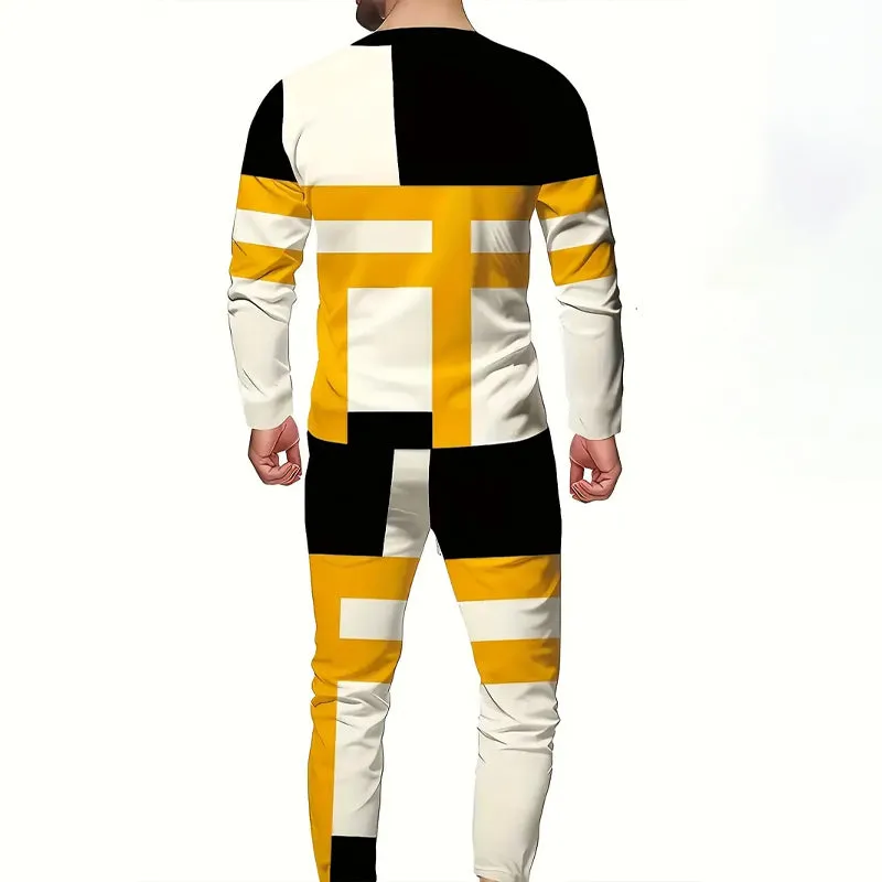 Men's 3D Printed Stripes T-shirt& Pants 2-Piece Set 2410003656