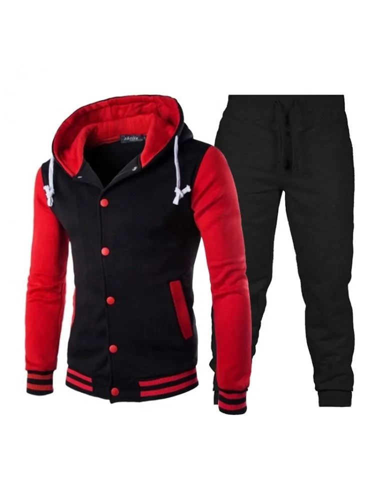 Men's Button Up Hooded Collar Pant Set
