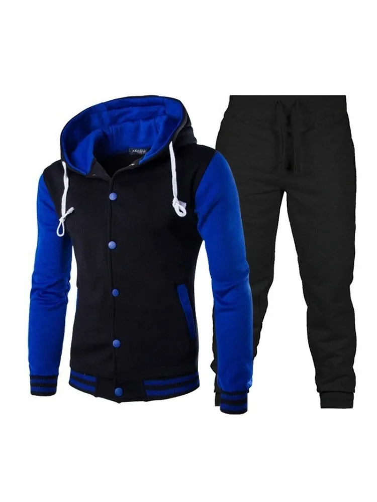 Men's Button Up Hooded Collar Pant Set