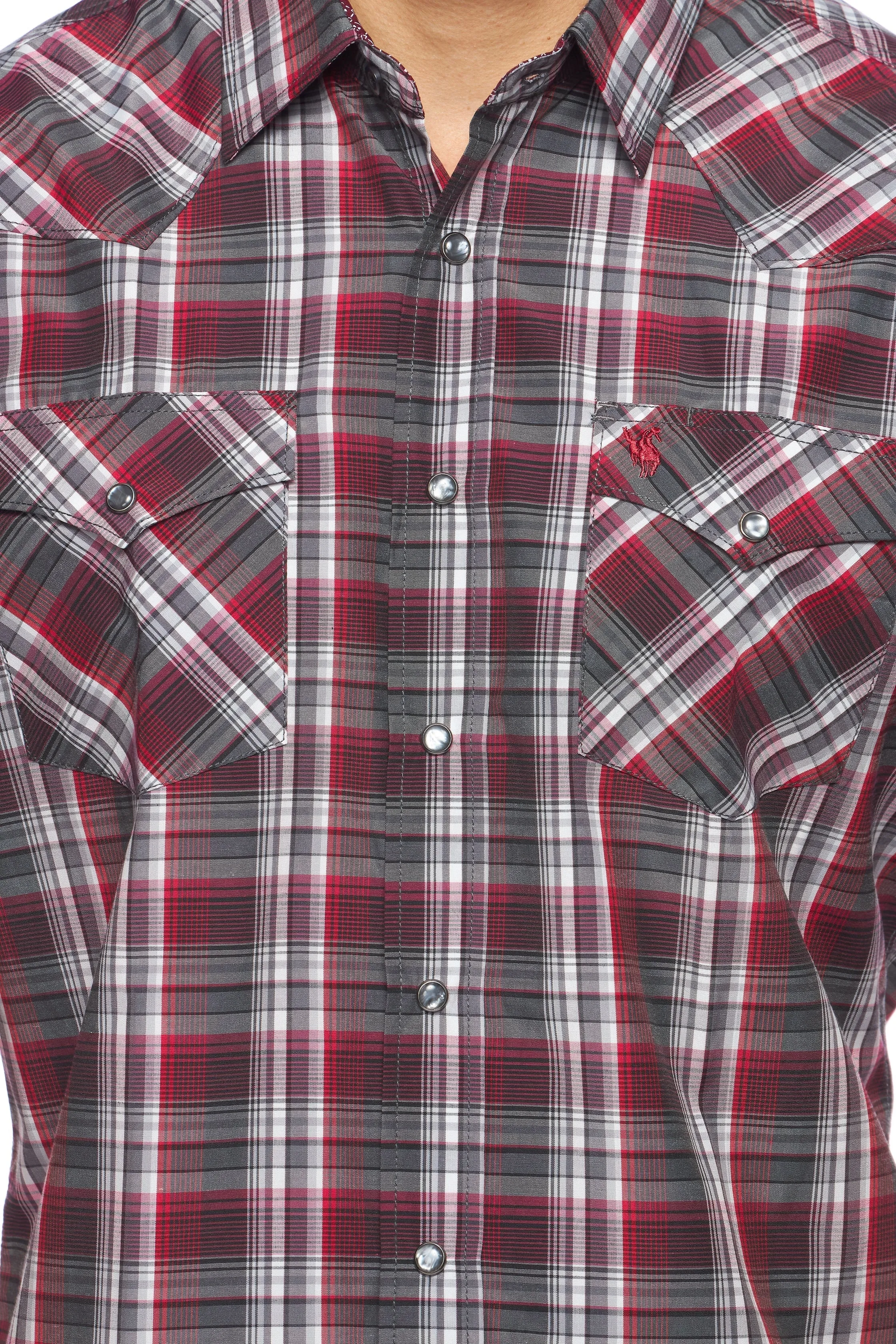 Men's Western Short Sleeve Pearl Snaps Plaid Shirt-PS400S-477