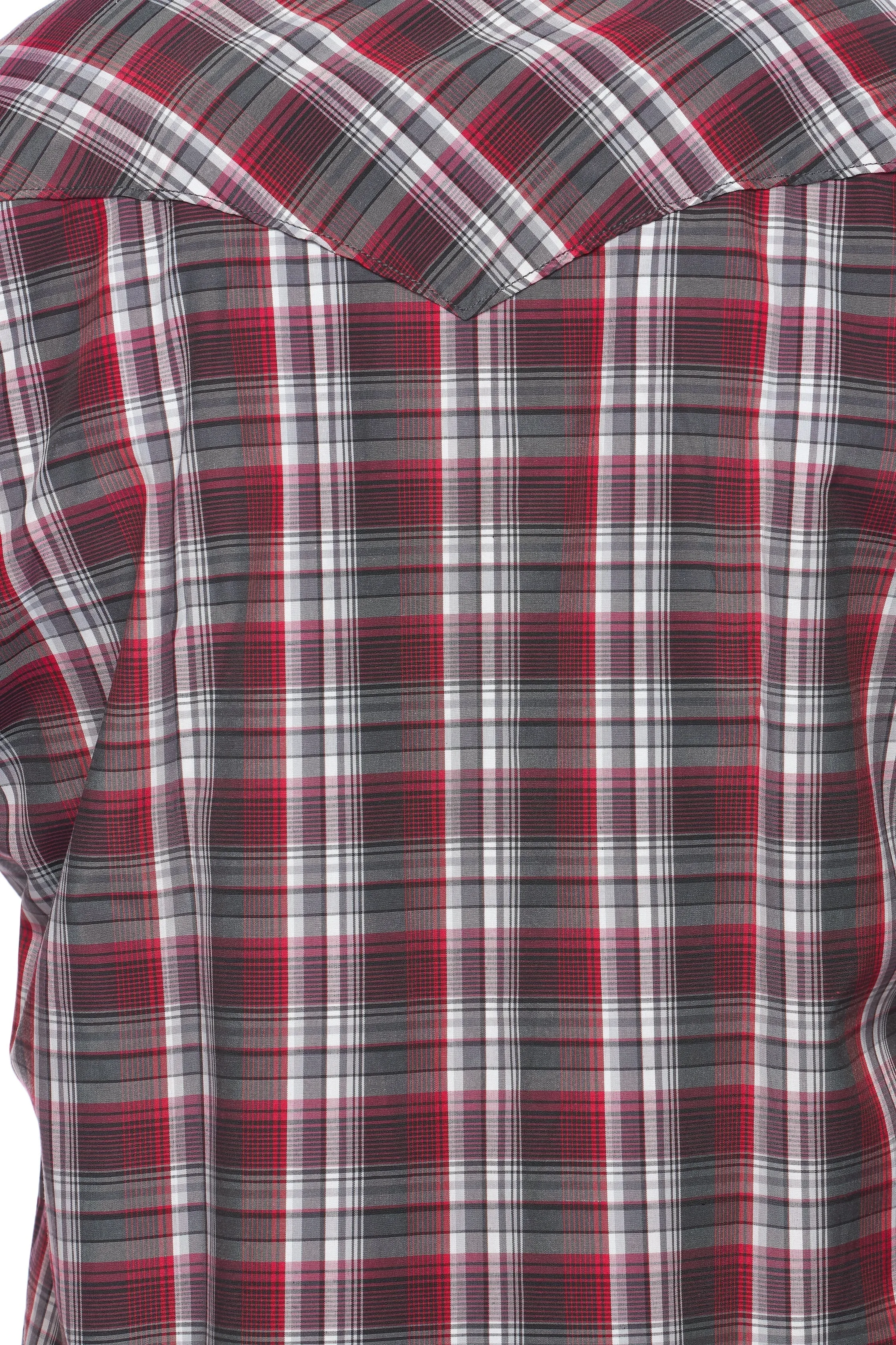 Men's Western Short Sleeve Pearl Snaps Plaid Shirt-PS400S-477