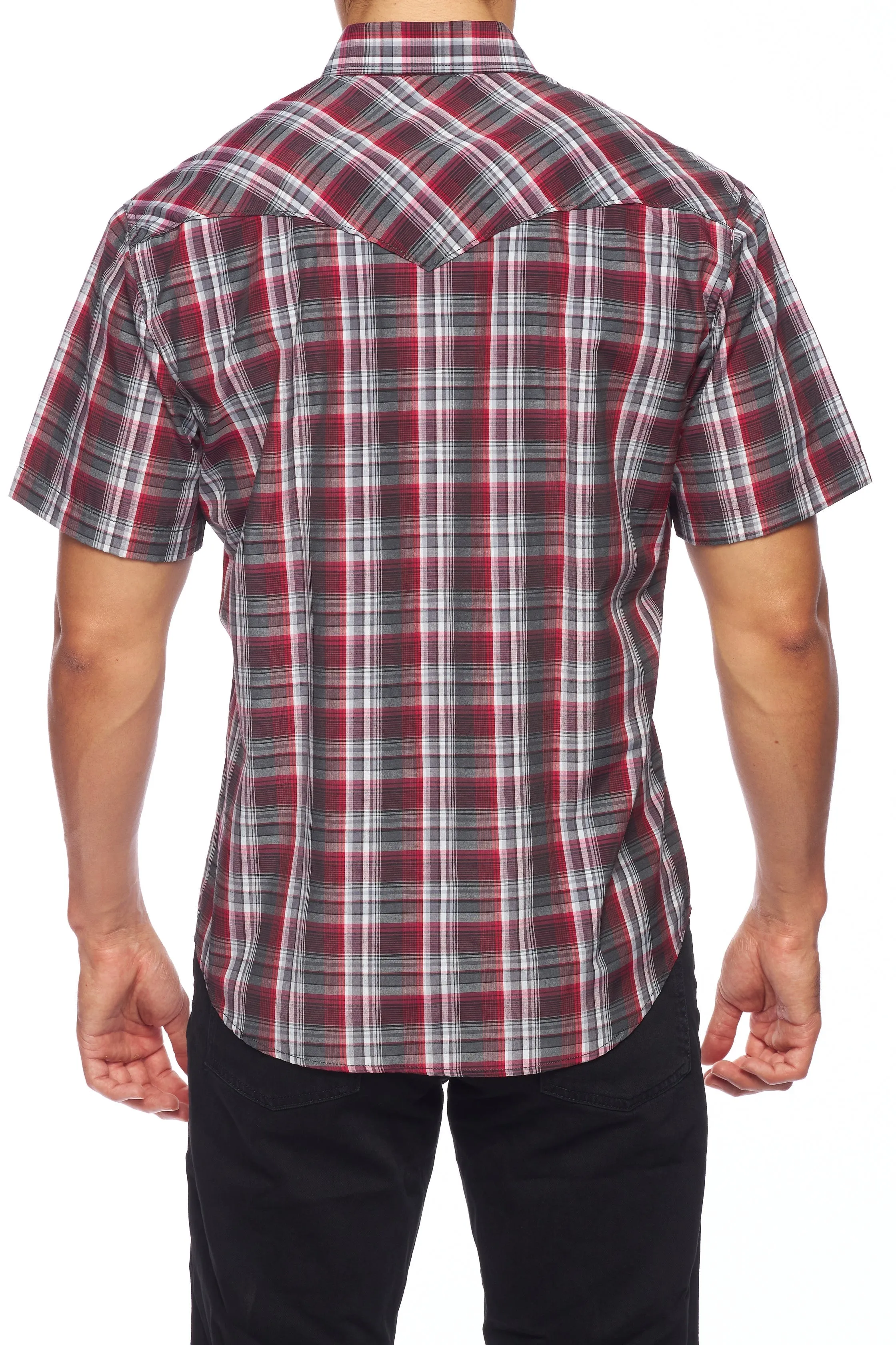 Men's Western Short Sleeve Pearl Snaps Plaid Shirt-PS400S-477