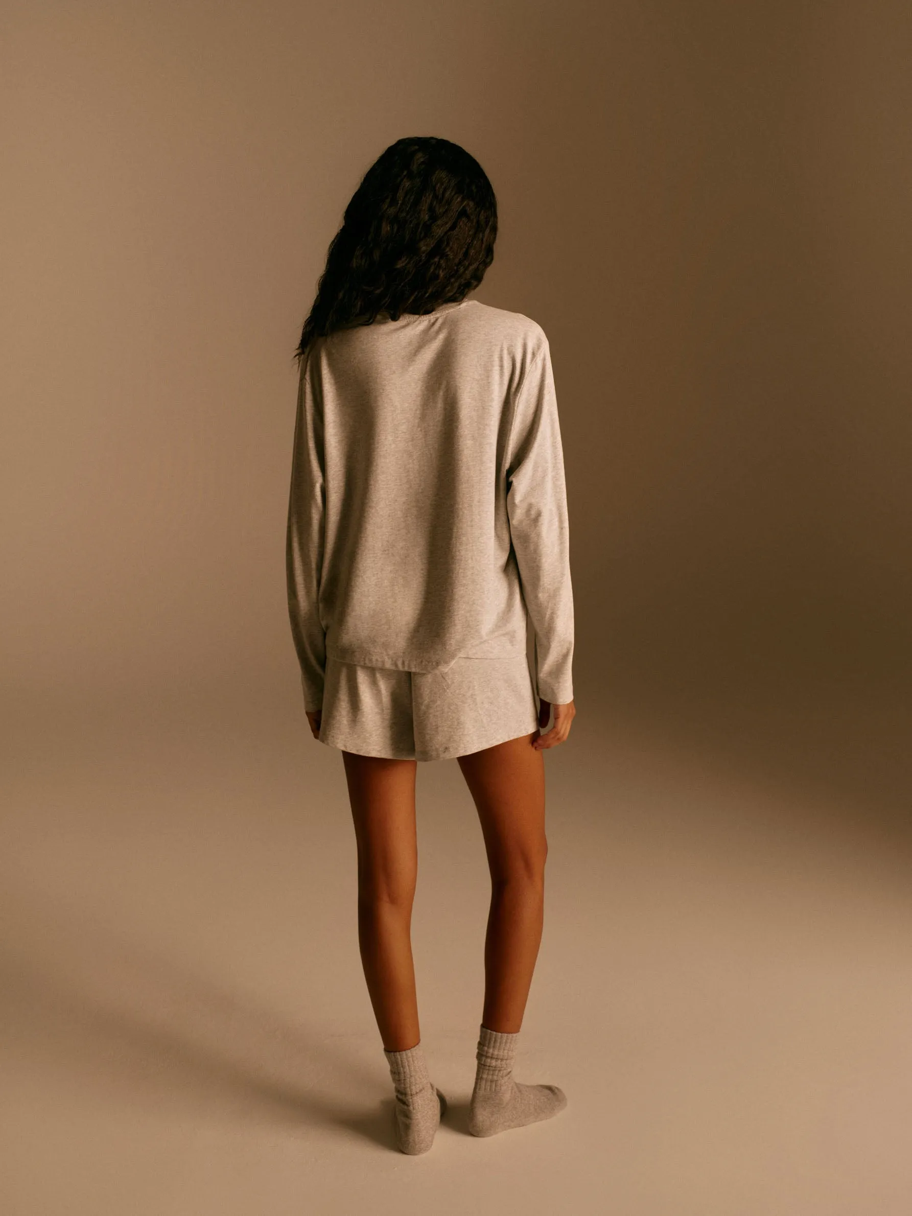 Modal Long Sleeve T-shirt - Light Grey Melange