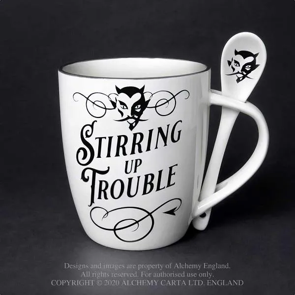 Mug and Spoon Set Stiring Up Trouble