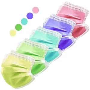 Multicolored Disposable 3-Ply Earloop Face Masks with Nose Clip / 5 Colors - (10) Pink   (10) Purple   (10) Yellow   (10) Cyan   (10) Chartreuse / Pack of 50