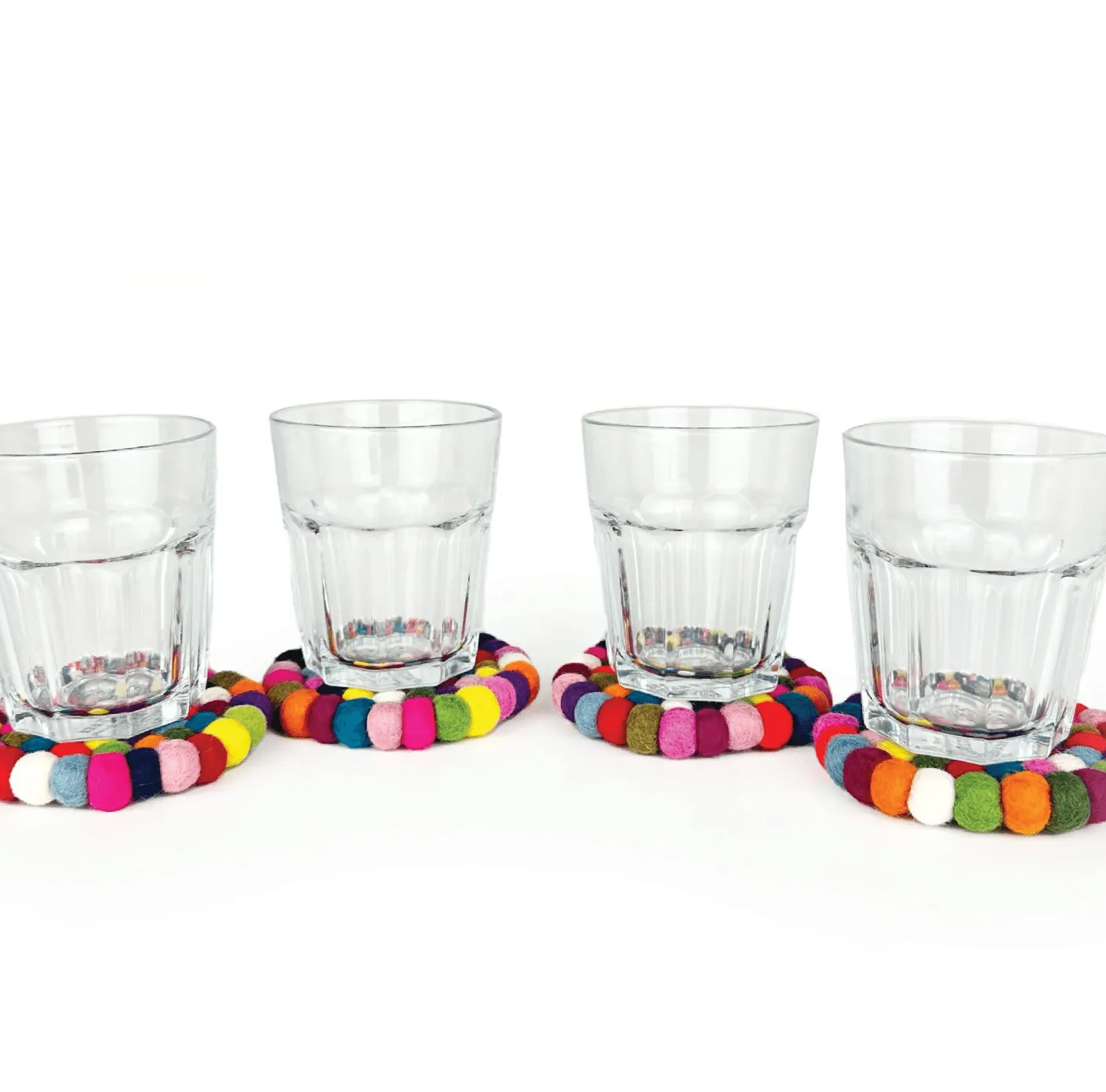 Multicolored Felt Ball Coasters | Set of 4