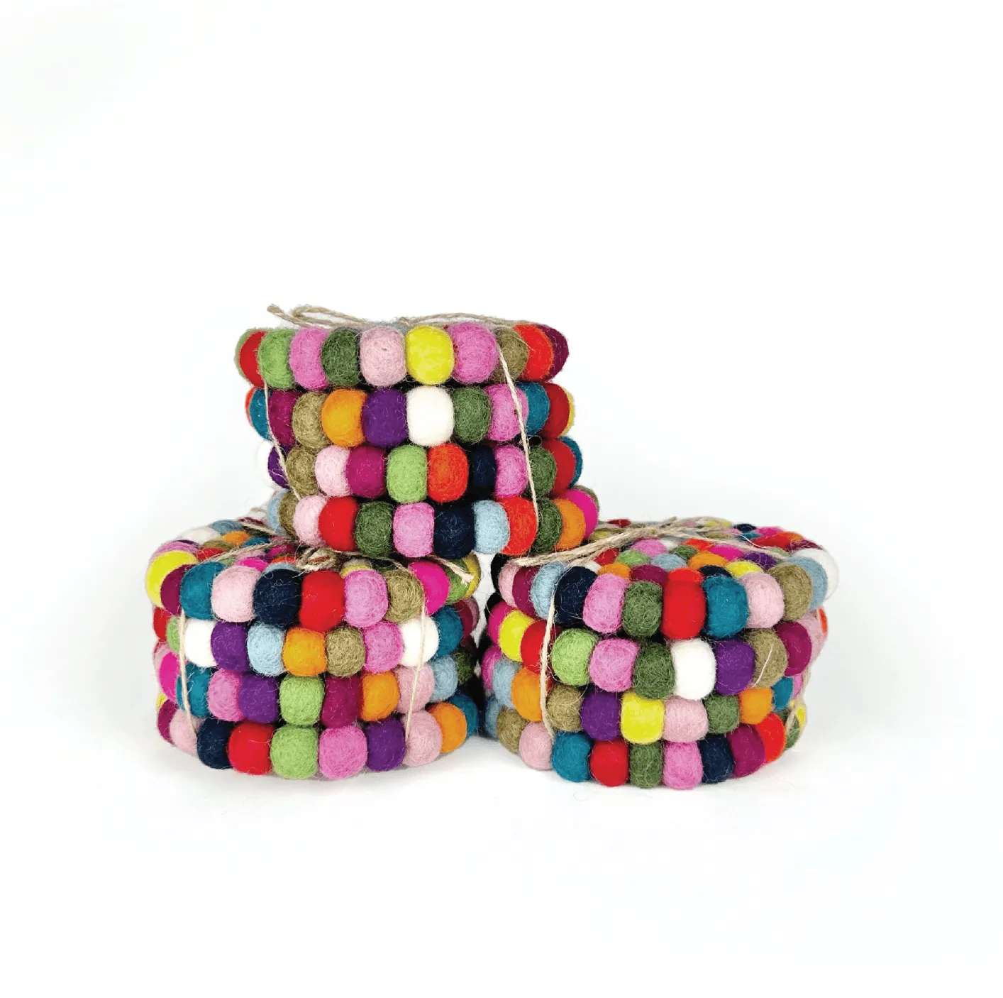 Multicolored Felt Ball Coasters | Set of 4