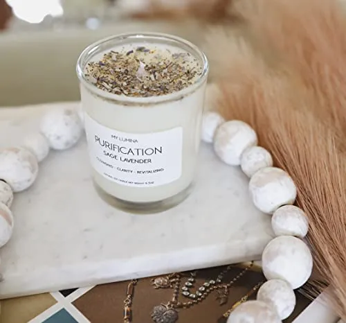 My Lumina Purification Sage Lavender Candle - Smudging Chakra Balancing Healing Candle Natural Soy Wax - White Sage Natural Scented Purifying Candle for Aromatherapy