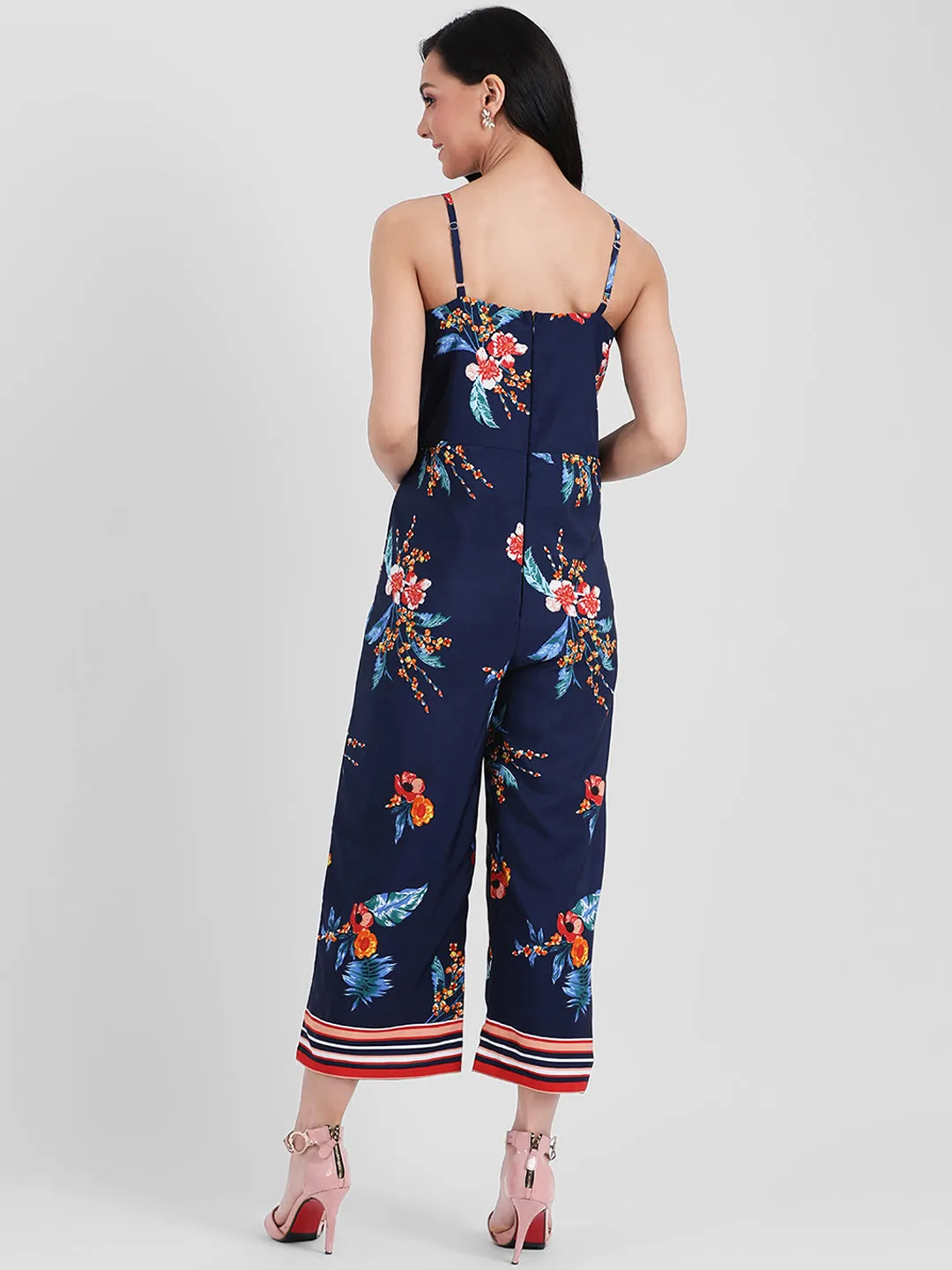 Navy Blue Self Design Basic Jumpsuit
