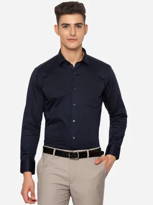 Navy Blue Solid Slim Fit Formal Shirt | Greenfibre