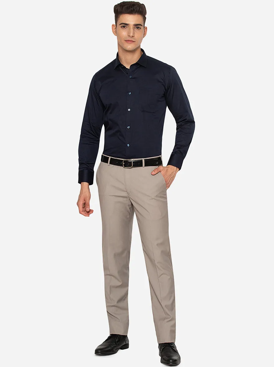 Navy Blue Solid Slim Fit Formal Shirt | Greenfibre