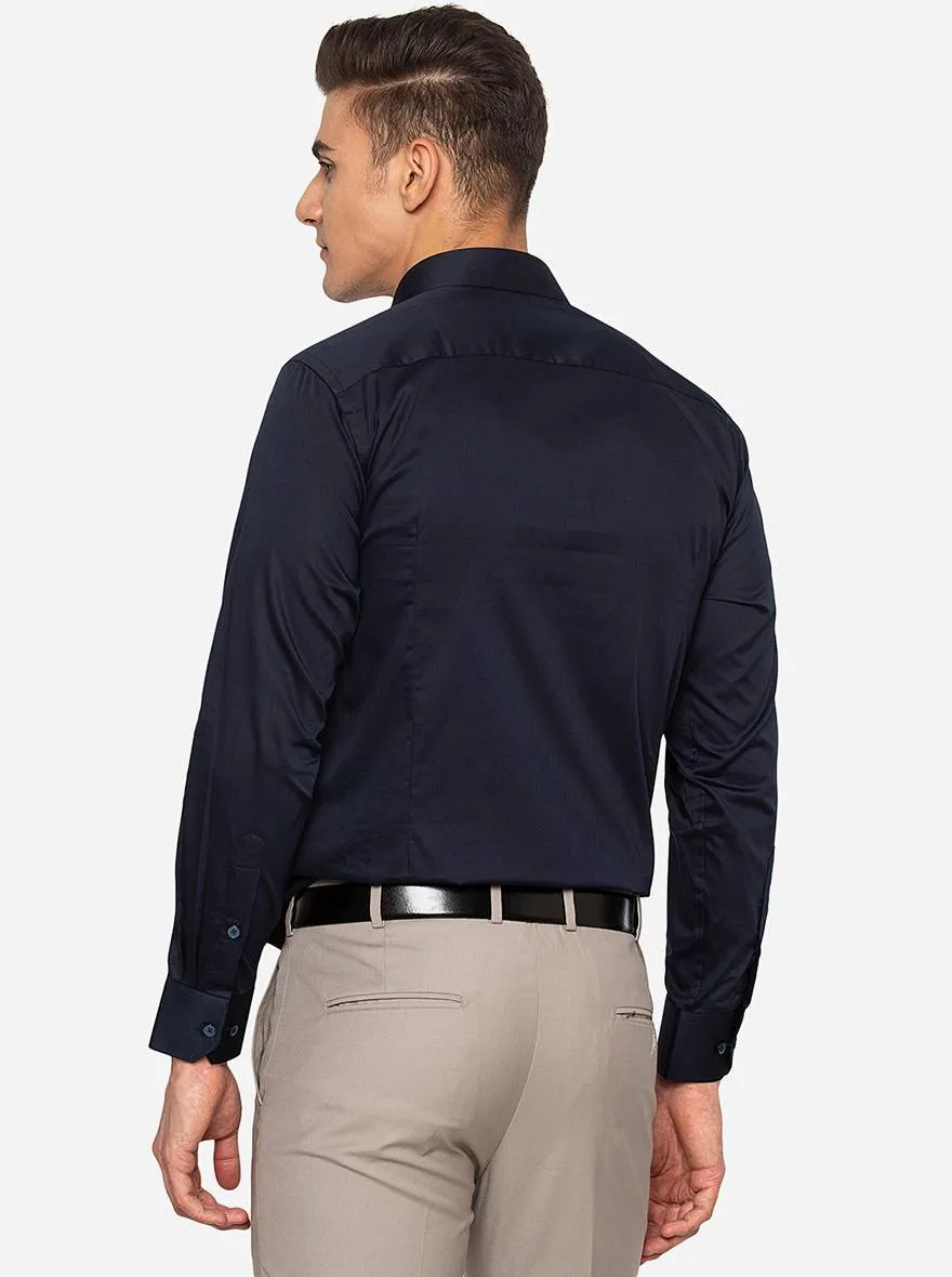 Navy Blue Solid Slim Fit Formal Shirt | Greenfibre