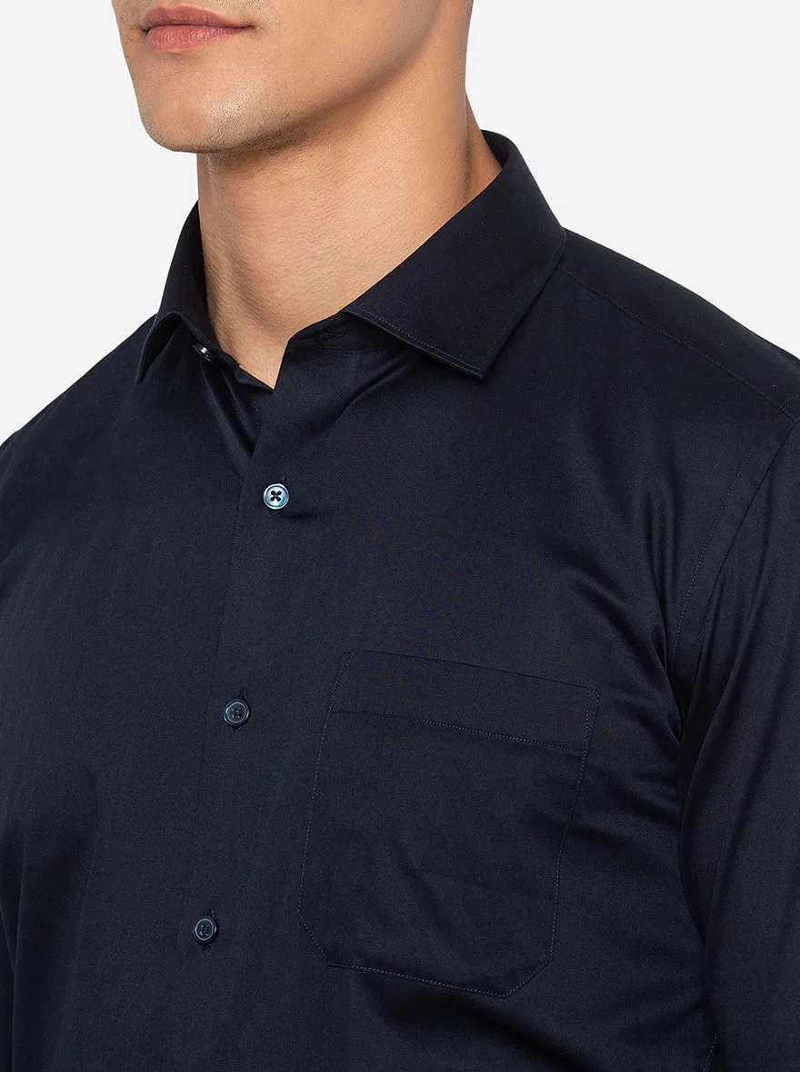 Navy Blue Solid Slim Fit Formal Shirt | Greenfibre