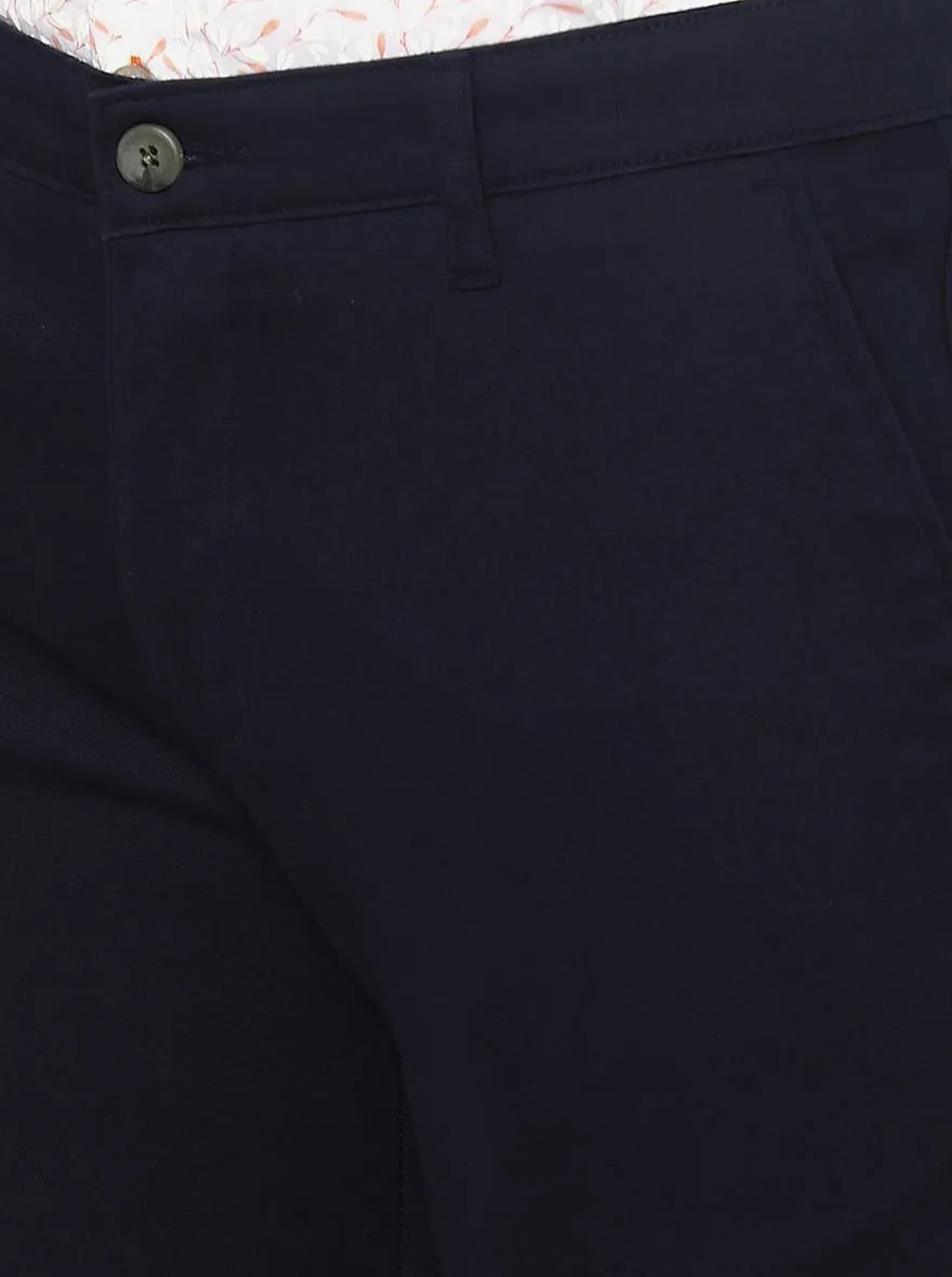 Navy Blue Solid Super Slim Fit Casual Trouser | Greenfibre