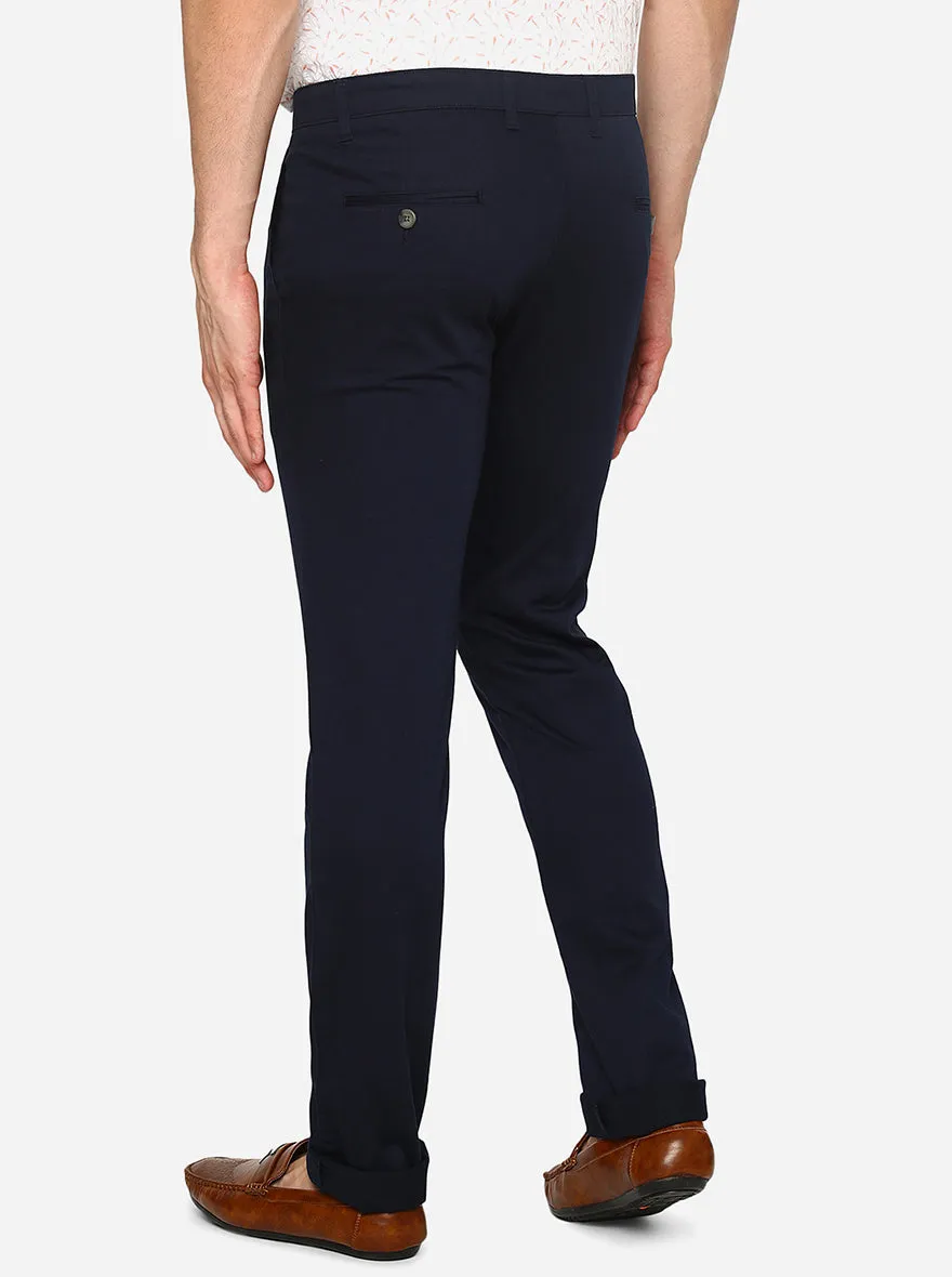Navy Blue Solid Super Slim Fit Casual Trouser | Greenfibre