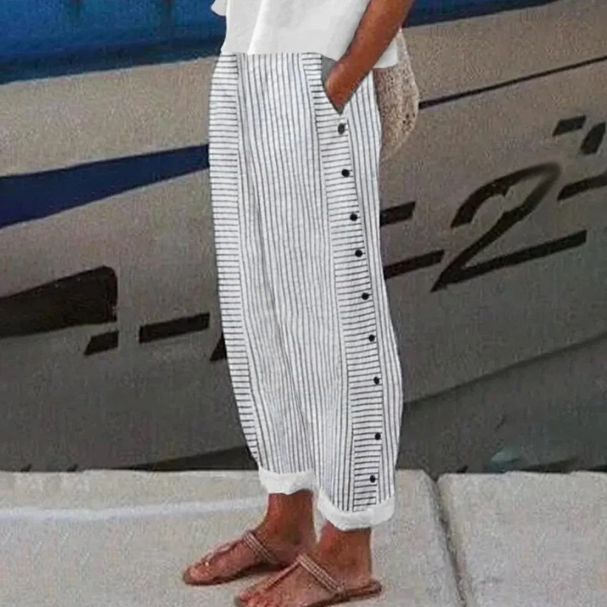 NEW Bovuf Light Slate Grey Striped Side Pocket Pants, Grey, Sz XL, Retails $76