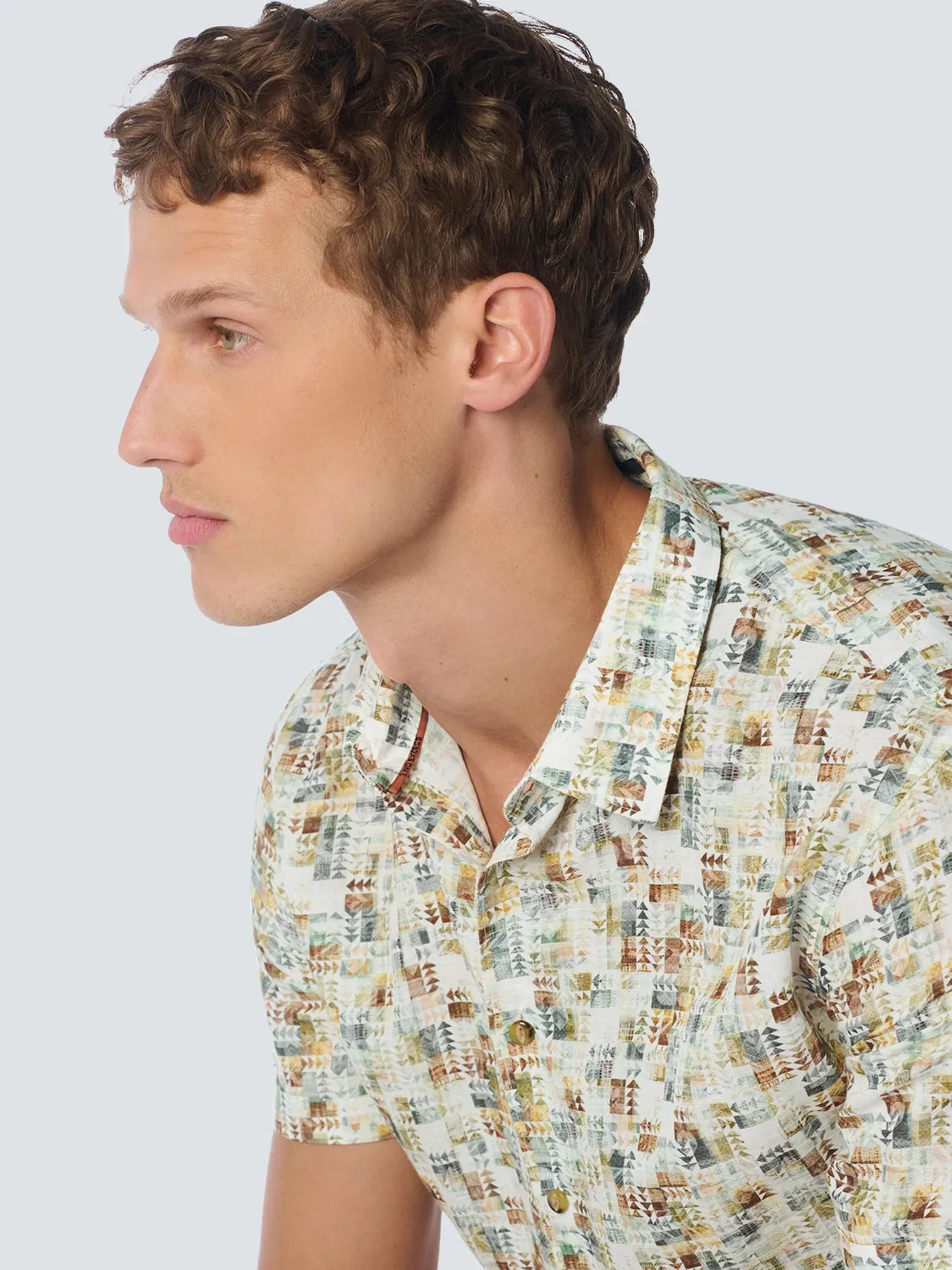 NO EXCESS ALL OVER PRINT LINEN BLEND S/S SHIRT 23440305