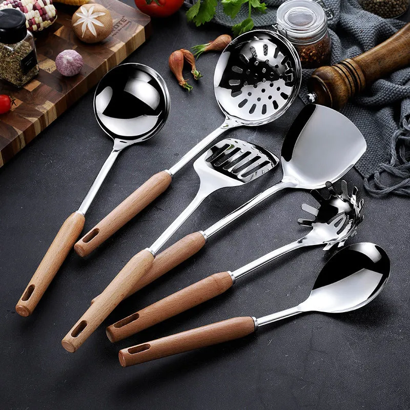 Nonstick Stainless Steel Kitchen Utensil Set with Timber wood handle