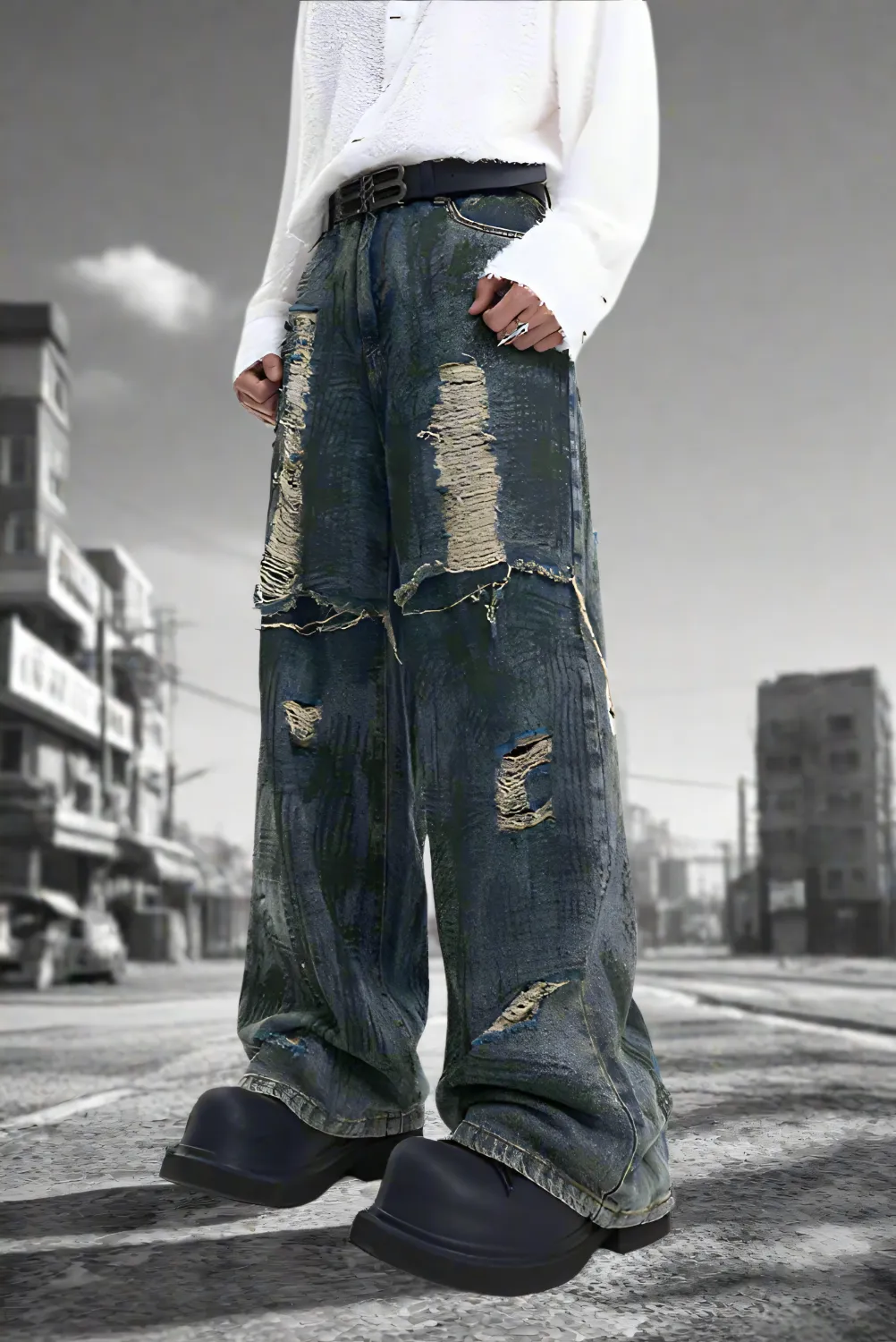 Obsidian Graffiti Wide-Leg Jeans