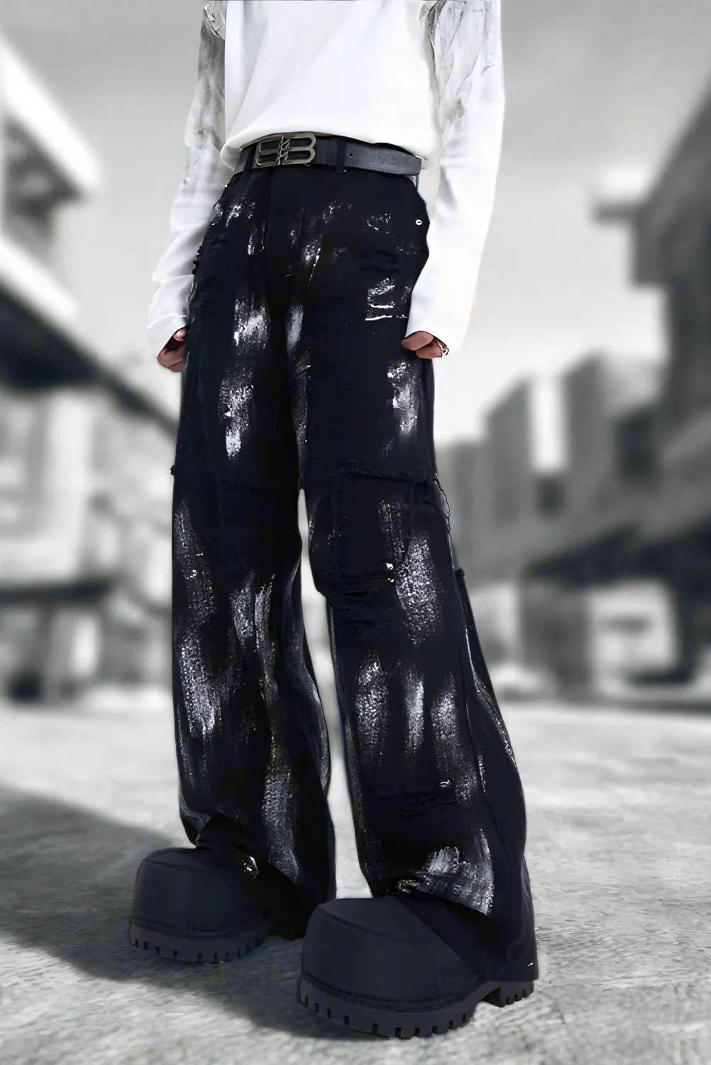 Obsidian Graffiti Wide-Leg Jeans