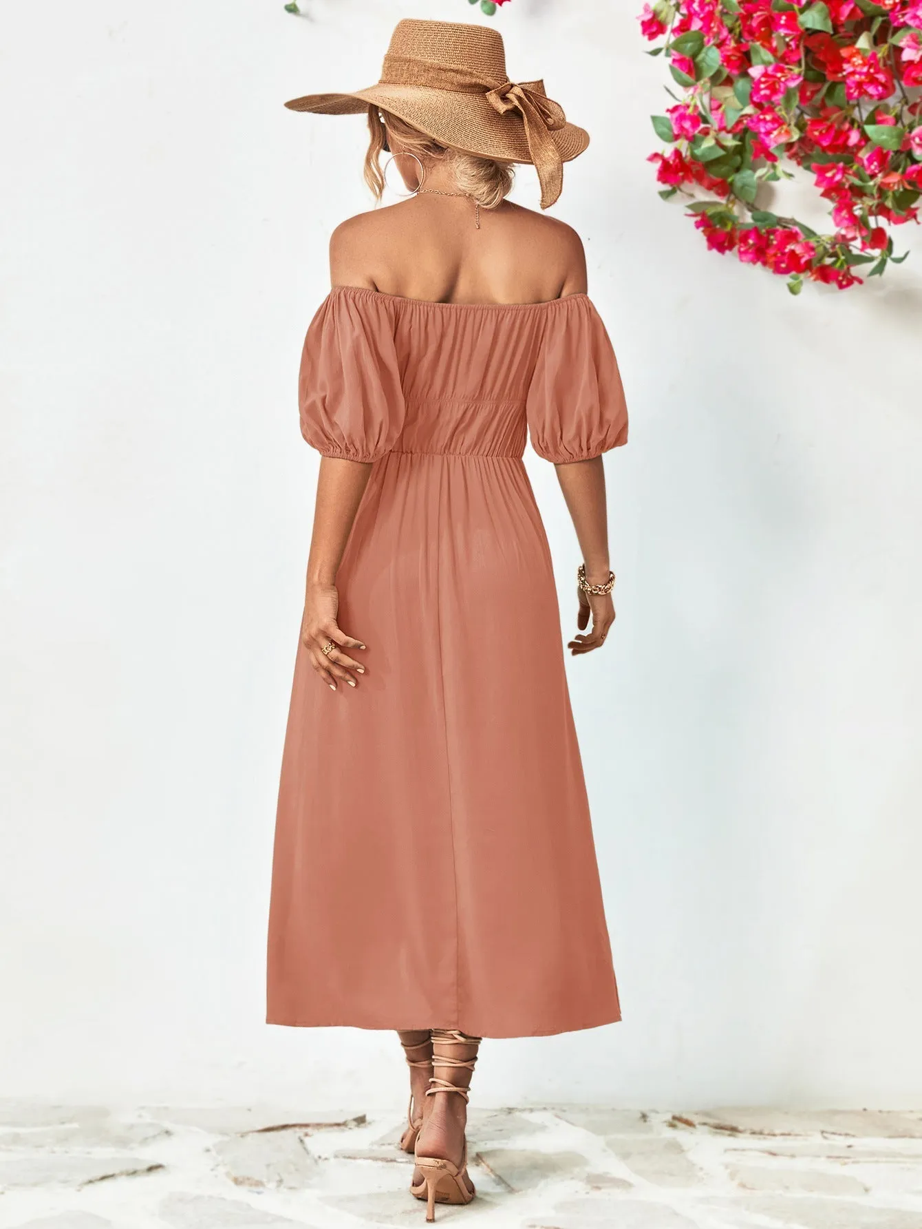 Off-Shoulder Balloon Casual Sleeve Midi Dress