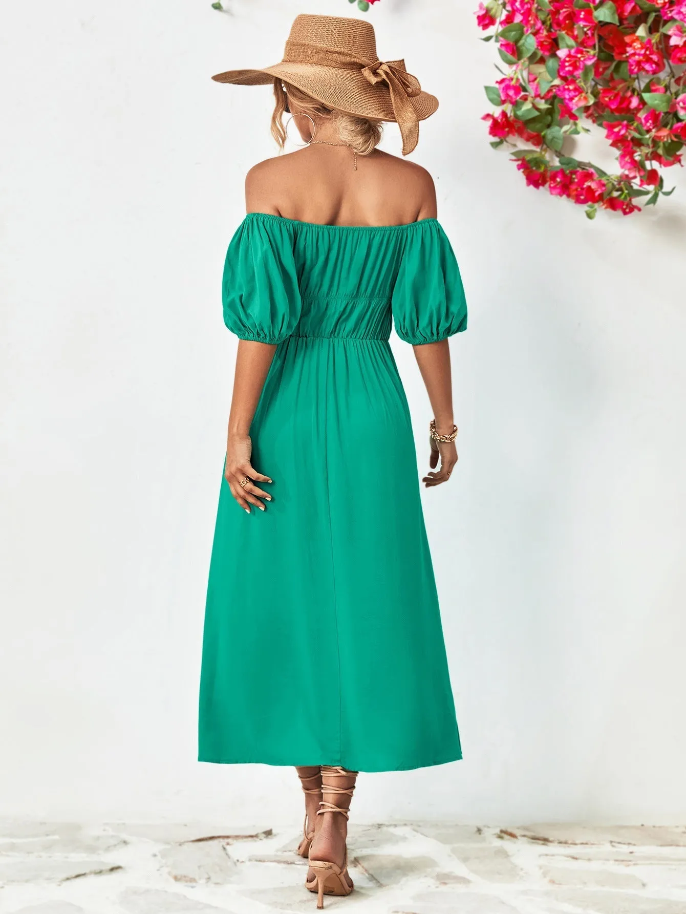 Off-Shoulder Balloon Casual Sleeve Midi Dress