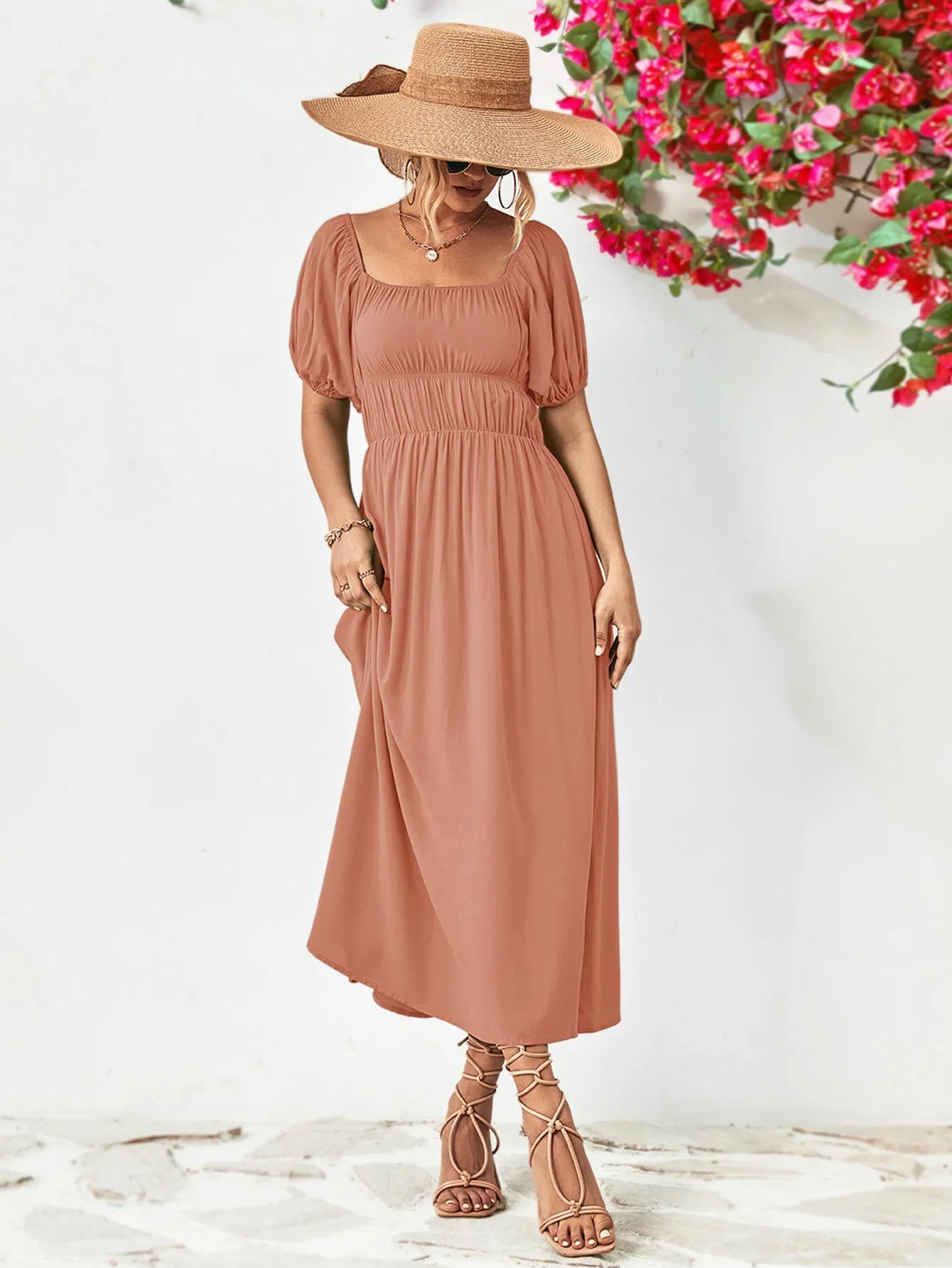 Off-Shoulder Balloon Casual Sleeve Midi Dress