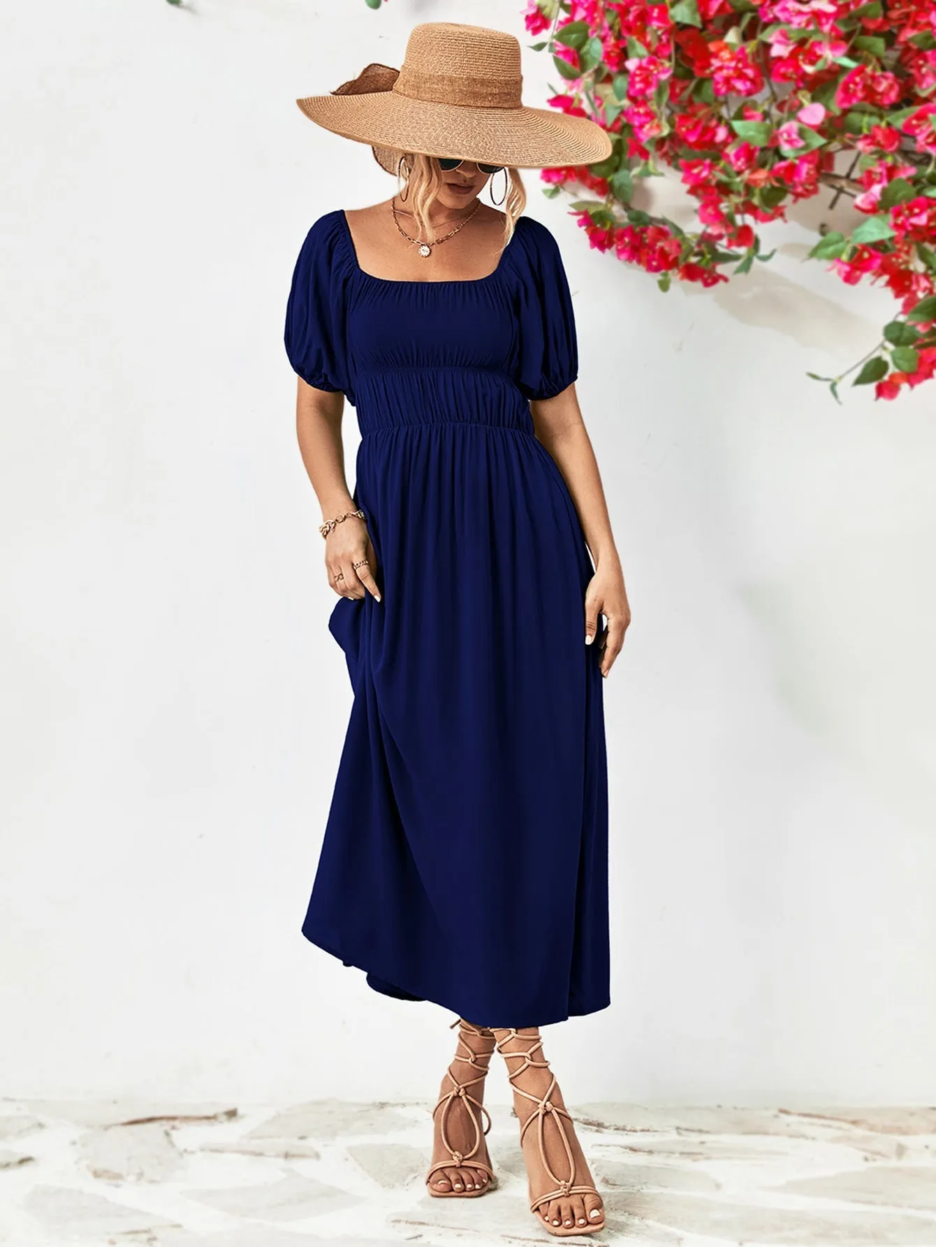 Off-Shoulder Balloon Casual Sleeve Midi Dress
