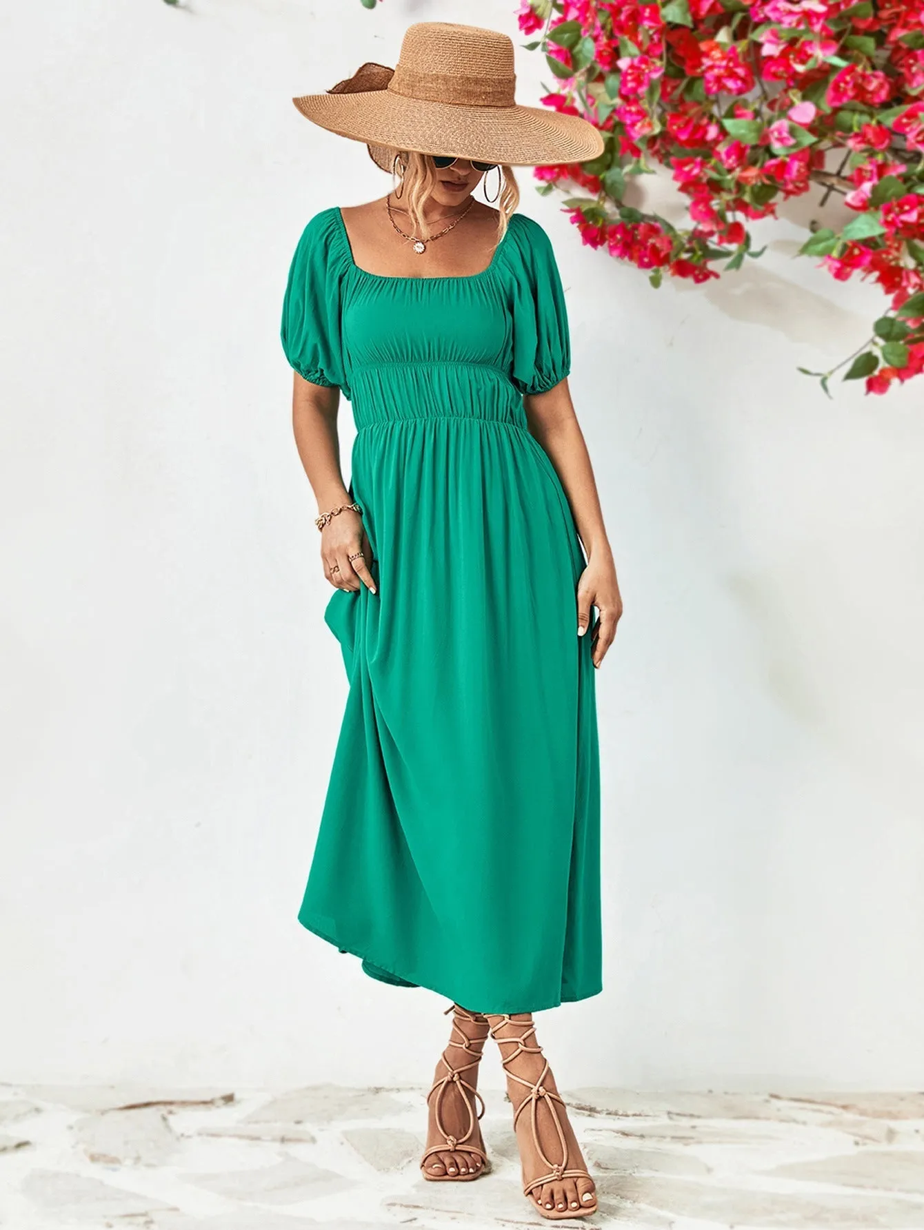 Off-Shoulder Balloon Casual Sleeve Midi Dress
