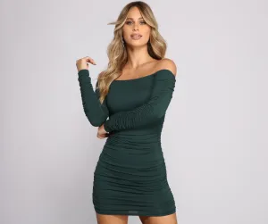 Off the Shoulder Charming Long Sleeve Mini Dress
