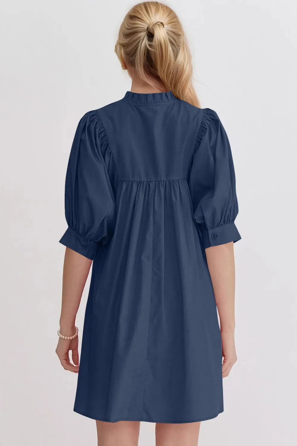 Oh Frill Notched Puff Sleeve Babydoll Mini Dress