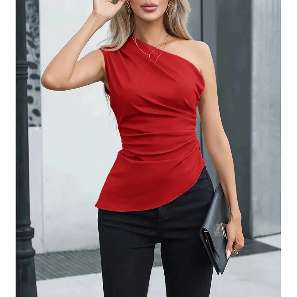 One-Shoulder Skinny Fit Top | Plain Sleeveless Asymmetric Style