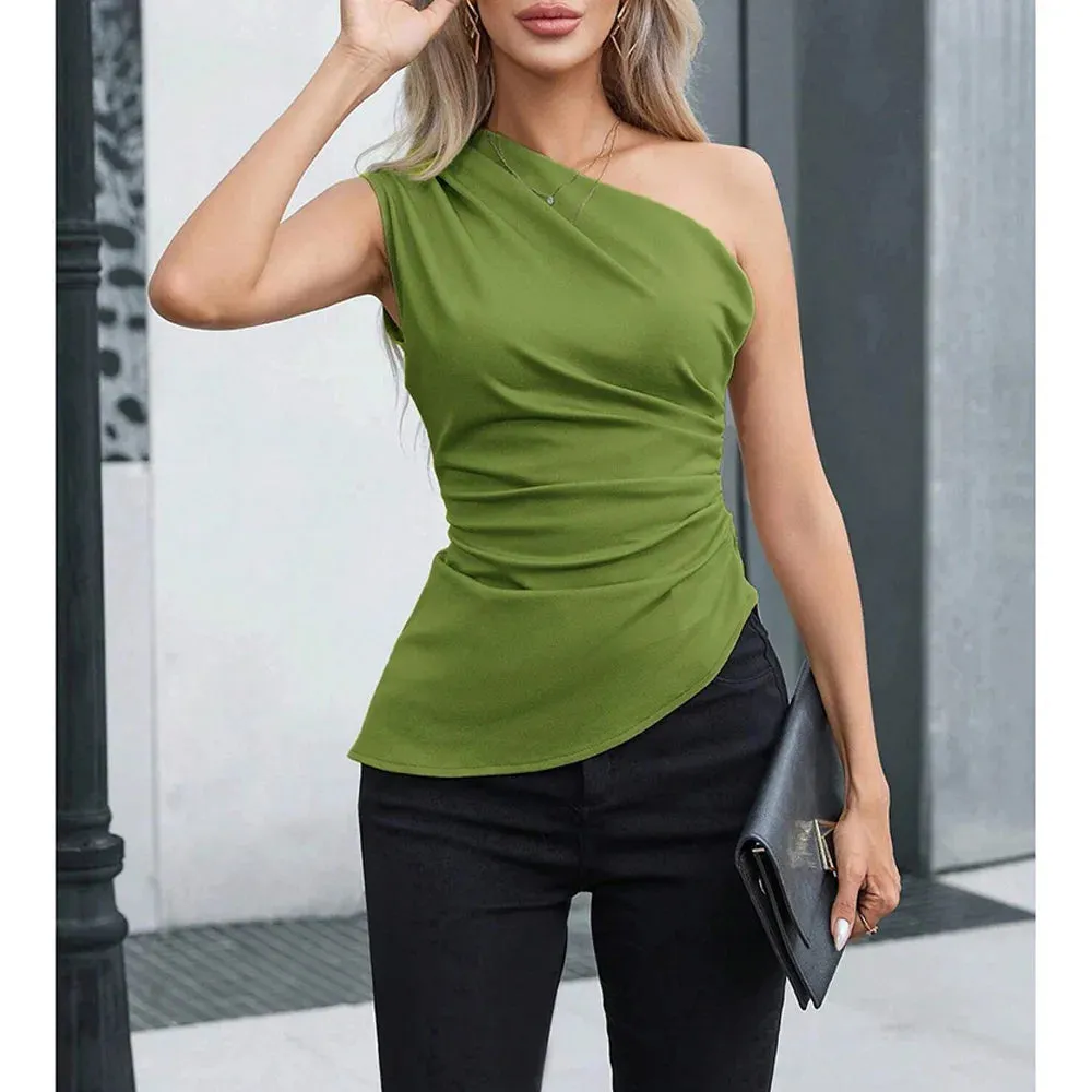 One-Shoulder Skinny Fit Top | Plain Sleeveless Asymmetric Style