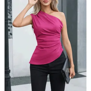 One-Shoulder Skinny Fit Top | Plain Sleeveless Asymmetric Style