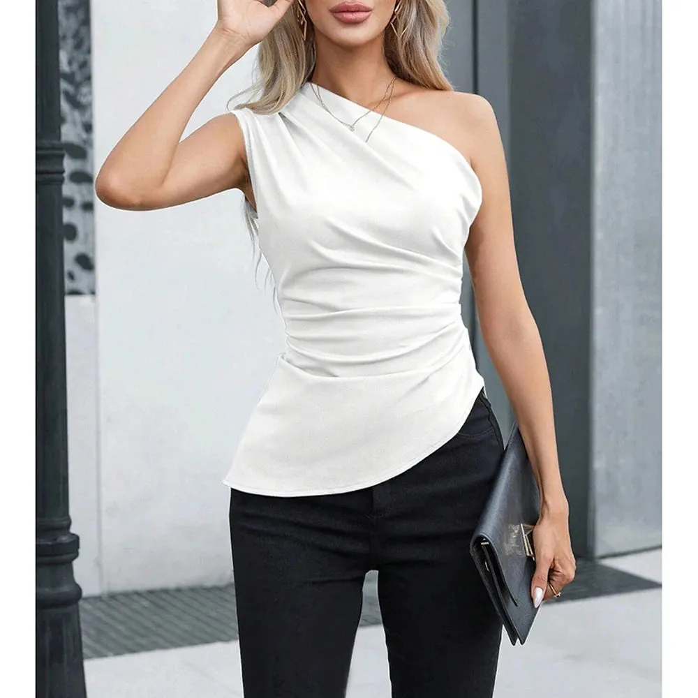 One-Shoulder Skinny Fit Top | Plain Sleeveless Asymmetric Style