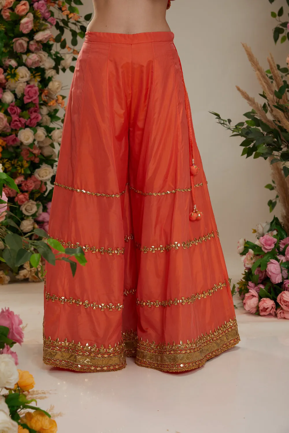 Orange Peach Kurta With Sharara And  Dupatta
