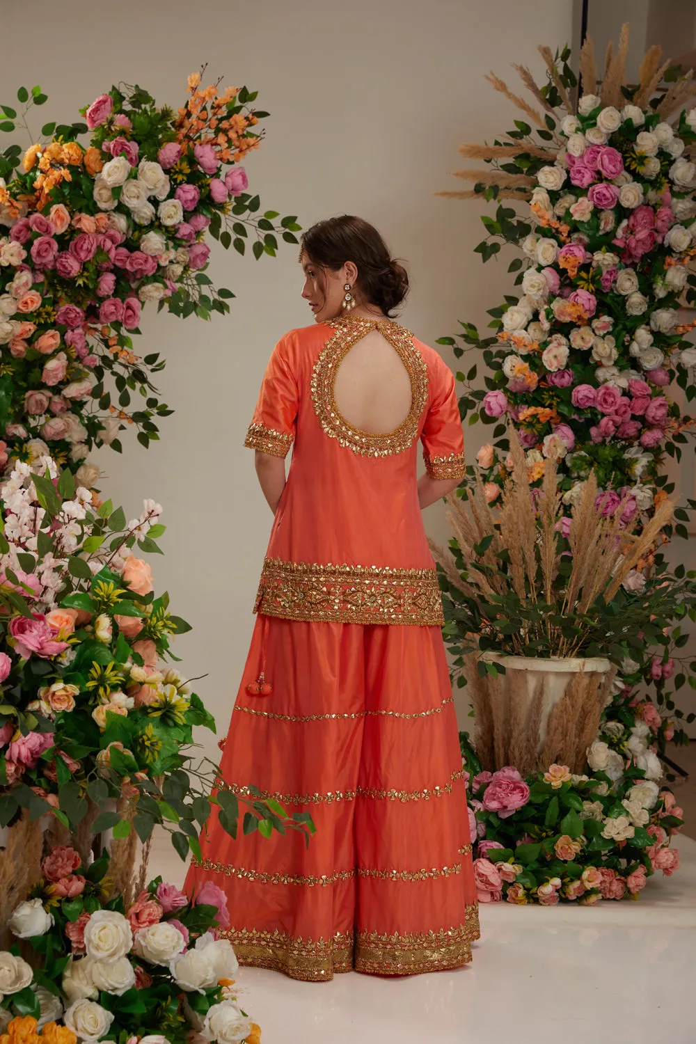 Orange Peach Kurta With Sharara And  Dupatta