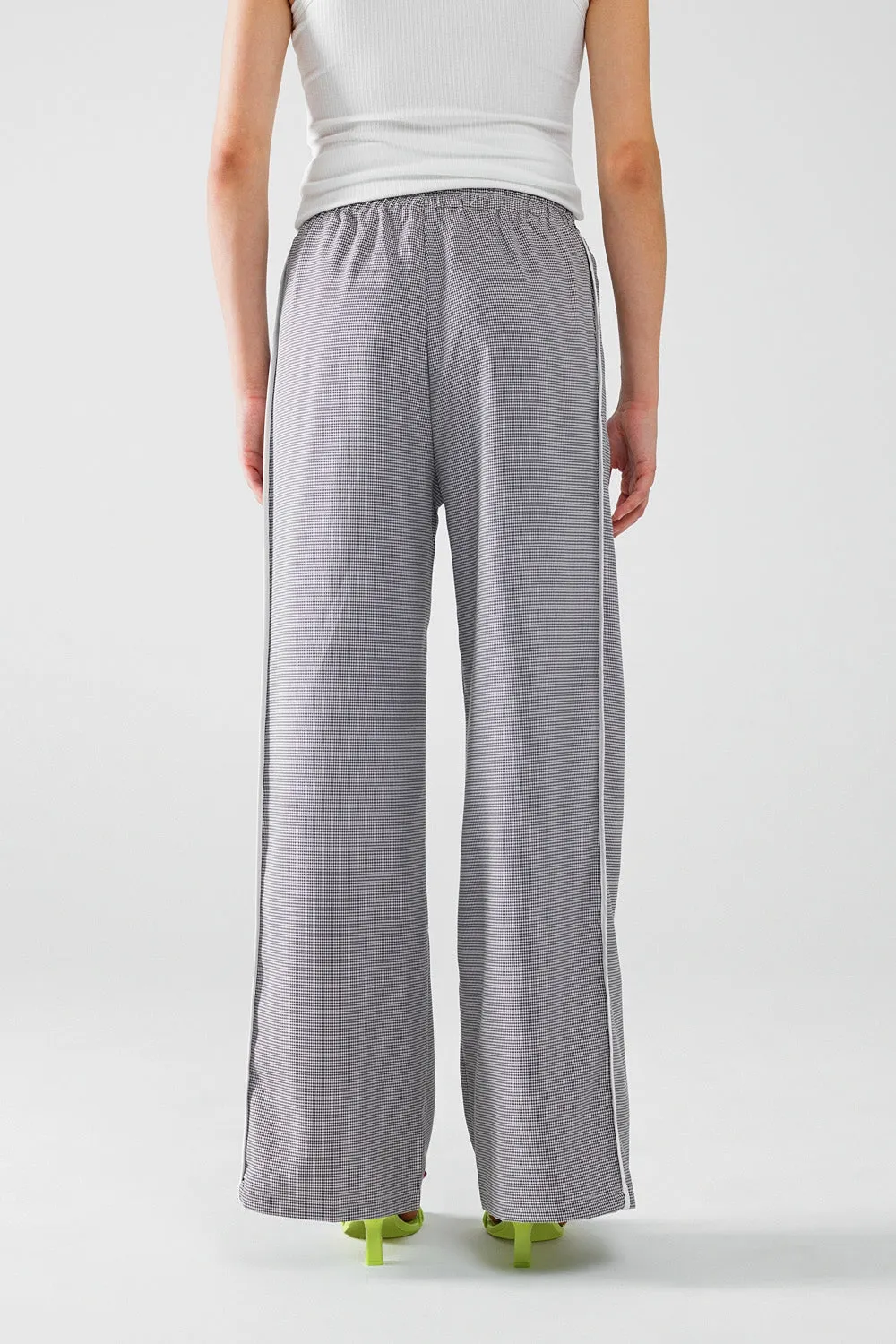 Palazzo Black and White Gingham Pants With Drawstring