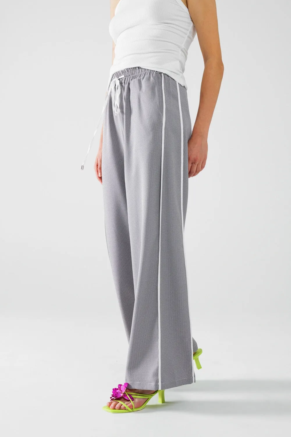 Palazzo Black and White Gingham Pants With Drawstring